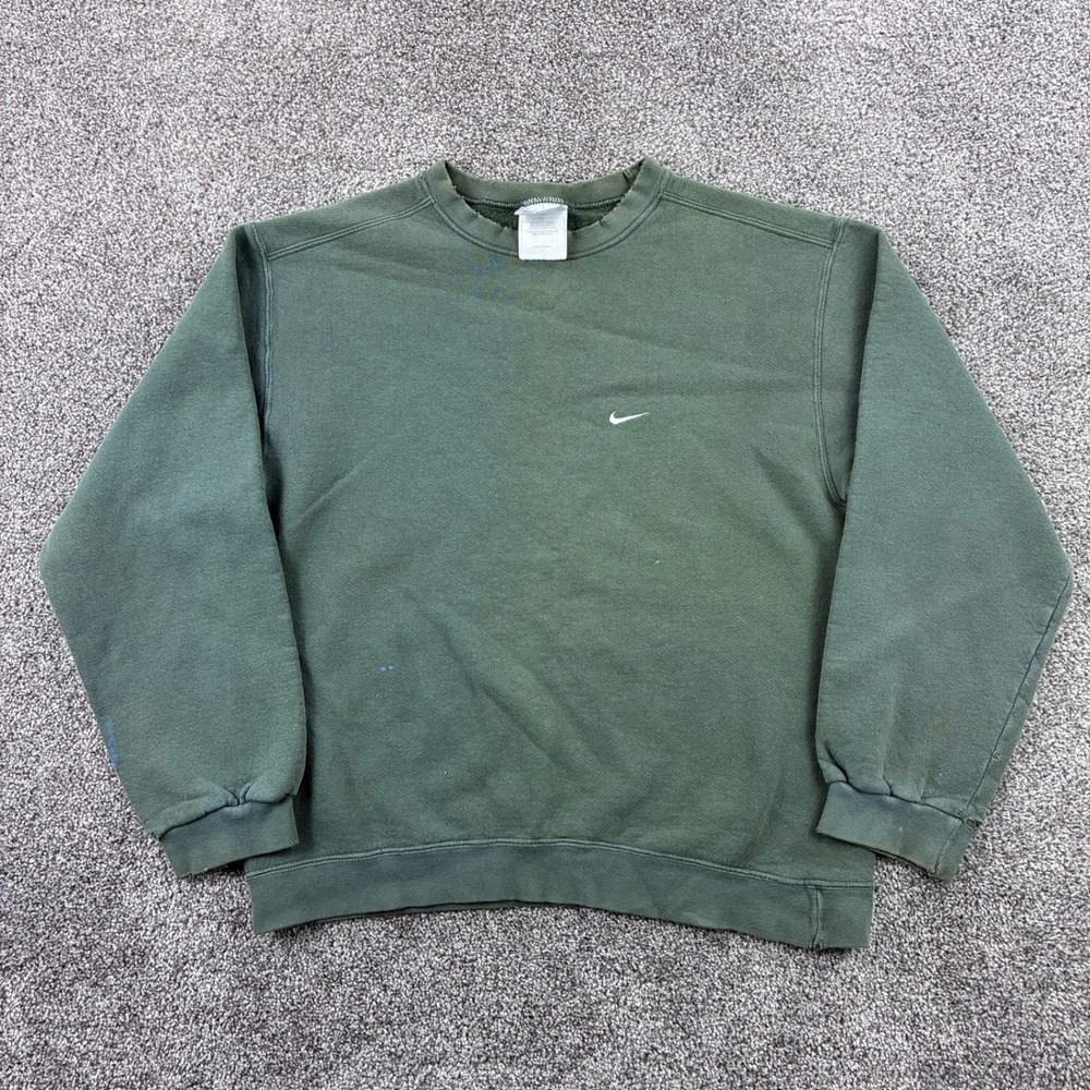Vintage Nike Sweatshirt Mens Medium Green Small Swoosh Crewneck Distressed 90s